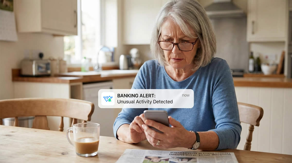Smartphone displaying banking notification alerts