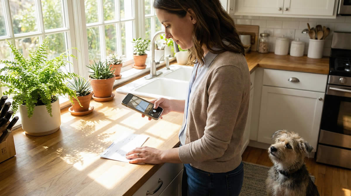 Person using smartphone to photograph and deposit a check