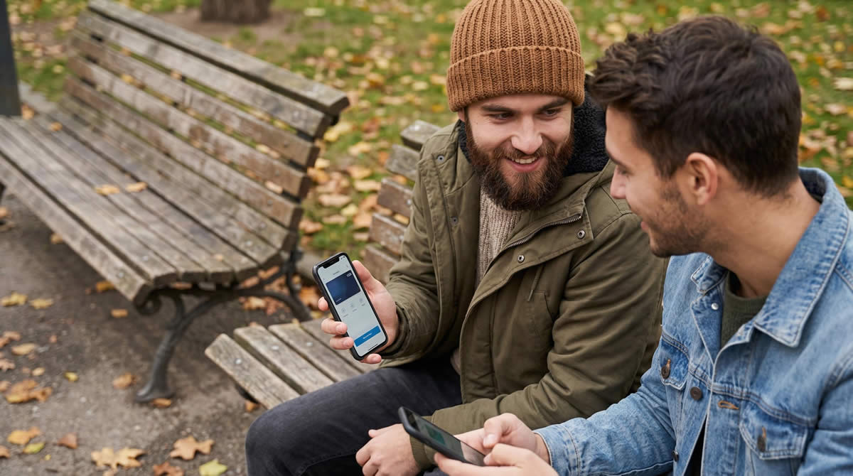Two people completing a mobile payment transaction